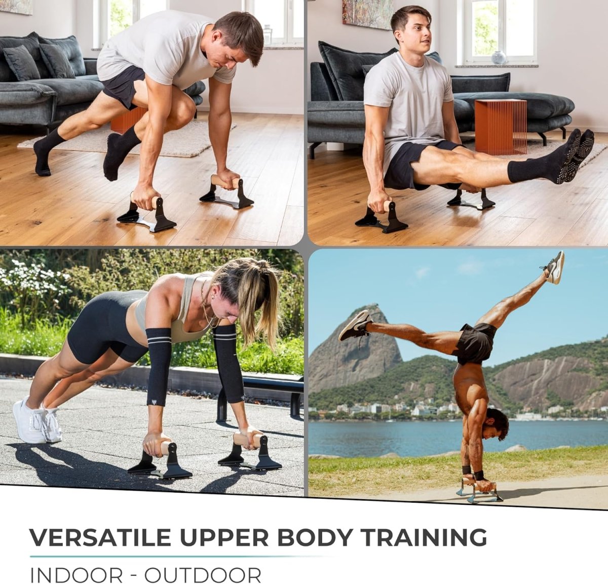 Skanto | PowerGrip Wood Parallettes – Ergonomic Handstand Bars with Anti-Slip Base for Strength Training