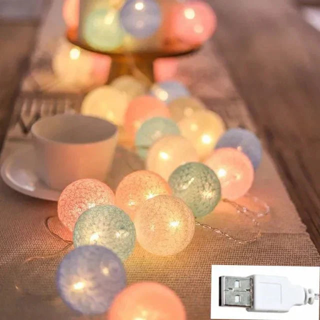 Kalsten | Pretty Pastel Cotton Ball Fairy Lights Garland