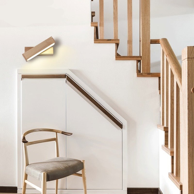 Nordic Design Rotating Bedside Wooden Wall Lamp | Kalsten