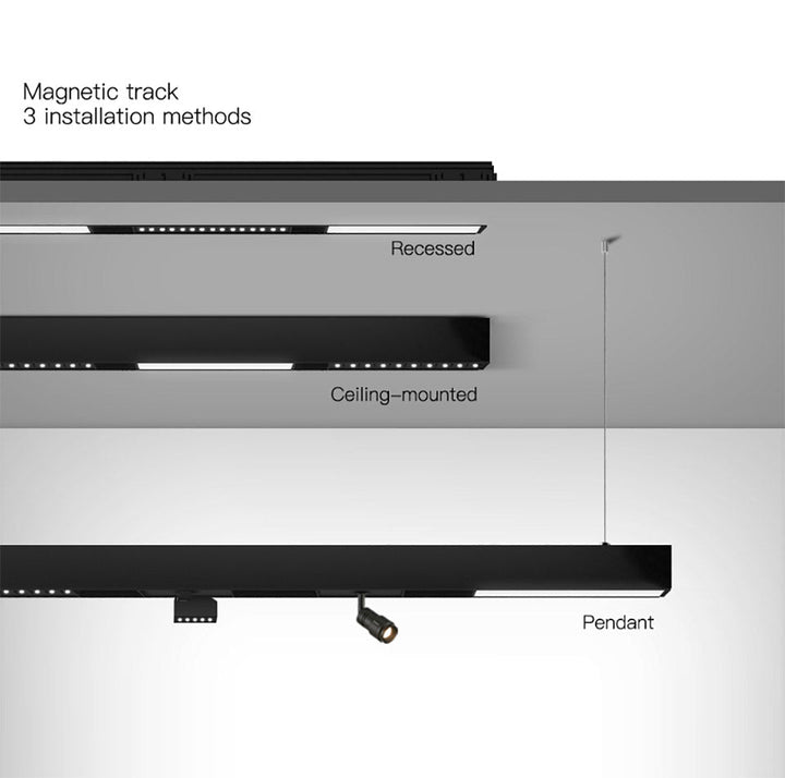 Wall-Mounted Black Continuous Magnetic Track System Light | Kalsten