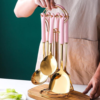 Skanto | Golden Kitchen Utensils with Stand
