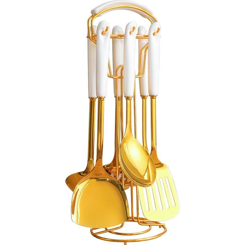 Skanto | Golden Kitchen Utensils with Stand