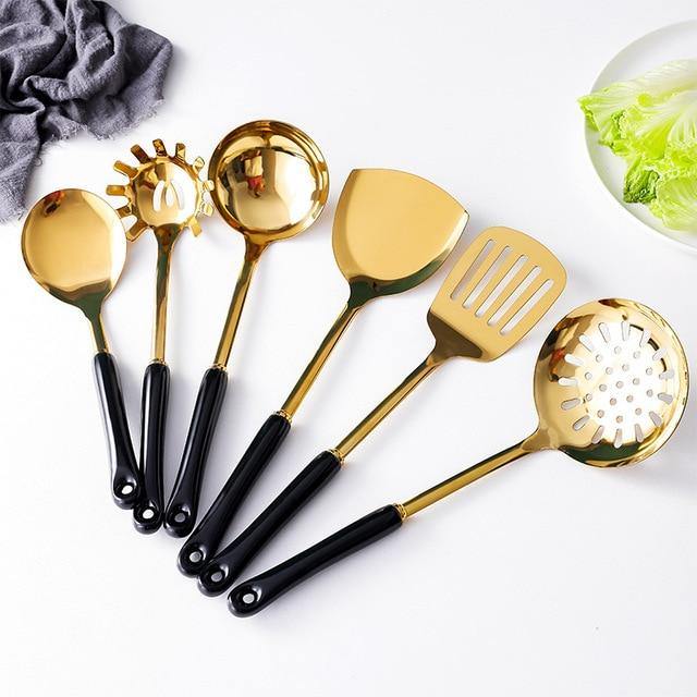 Skanto | Golden Kitchen Utensils with Stand