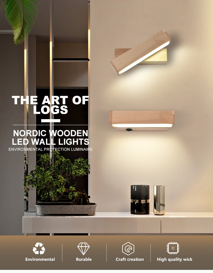 Nordic Design Rotating Bedside Wooden Wall Lamp | Kalsten