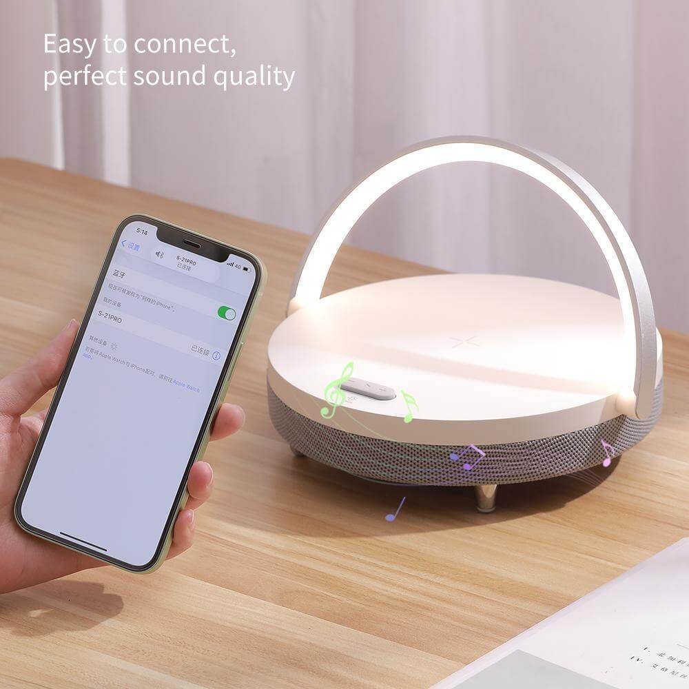 Wooden Base Wireless Charger Speaker Table Lamp | Kalsten