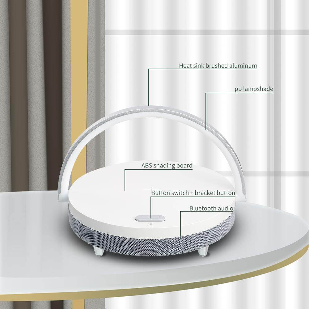 Wooden Base Wireless Charger Speaker Table Lamp | Kalsten