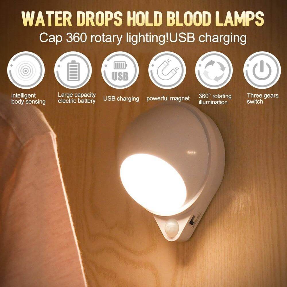 360 Rotating Water Drop Body Sensing Rechargeable Lamp | Kalsten