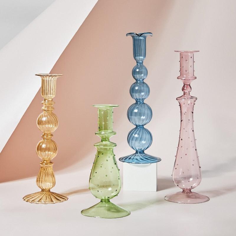 Kalsten | GlowCharm Pastel Glass Candle Holder | Decorative Candle Stands | Elegant Table Decor