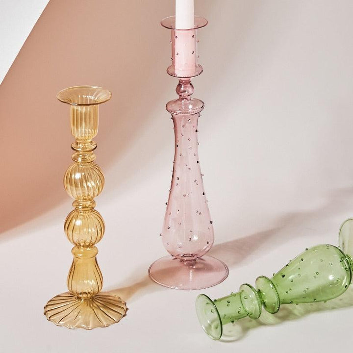 Kalsten | GlowCharm Pastel Glass Candle Holder | Decorative Candle Stands | Elegant Table Decor