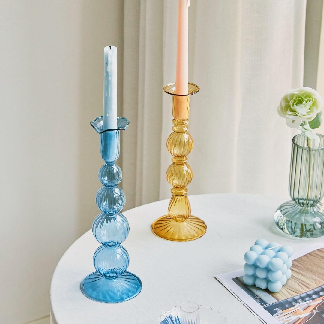 Kalsten | GlowCharm Pastel Glass Candle Holder | Decorative Candle Stands | Elegant Table Decor