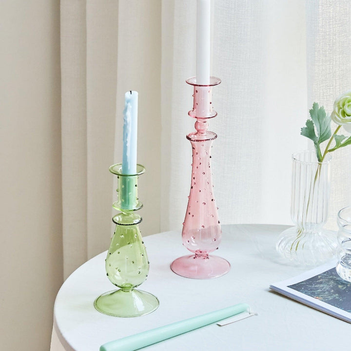 Kalsten | GlowCharm Pastel Glass Candle Holder | Decorative Candle Stands | Elegant Table Decor