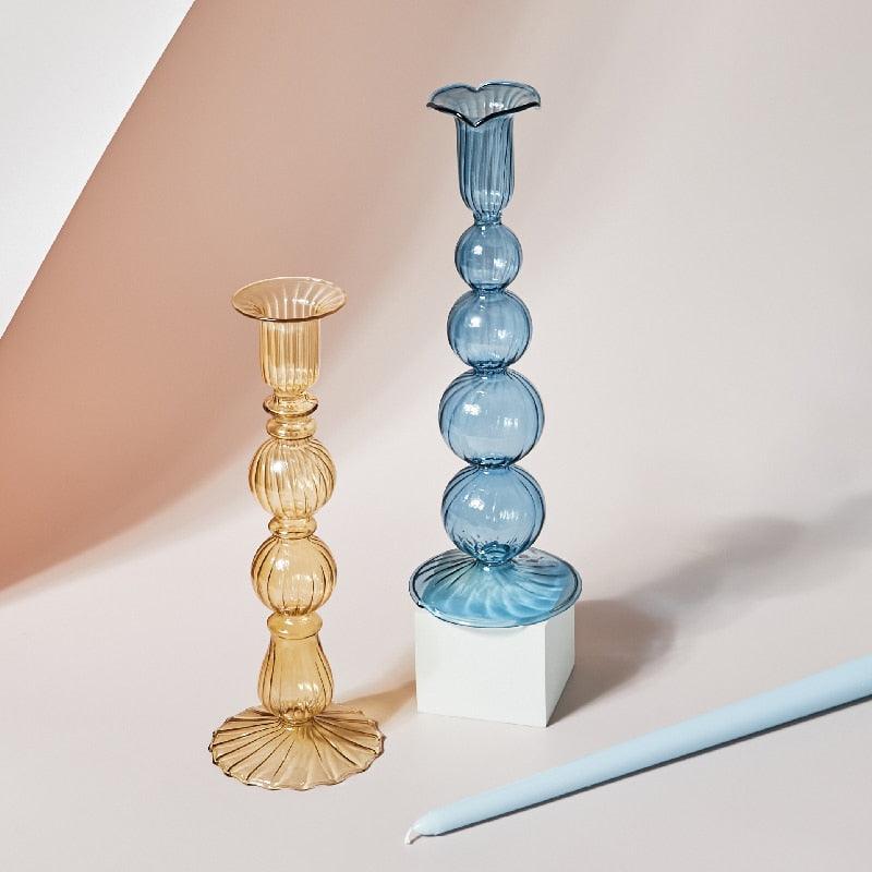 Kalsten | GlowCharm Pastel Glass Candle Holder | Decorative Candle Stands | Elegant Table Decor