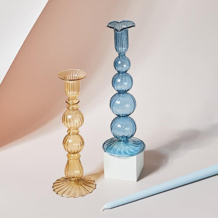 Kalsten | GlowCharm Pastel Glass Candle Holder | Decorative Candle Stands | Elegant Table Decor
