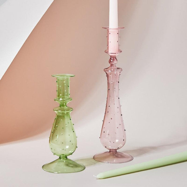 Kalsten | GlowCharm Pastel Glass Candle Holder | Decorative Candle Stands | Elegant Table Decor