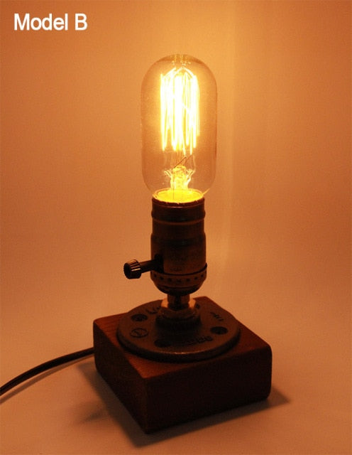 Vintage Industrial Wooden Dimmable Table Lamp | Kalsten