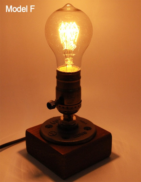 Vintage Industrial Wooden Dimmable Table Lamp | Kalsten