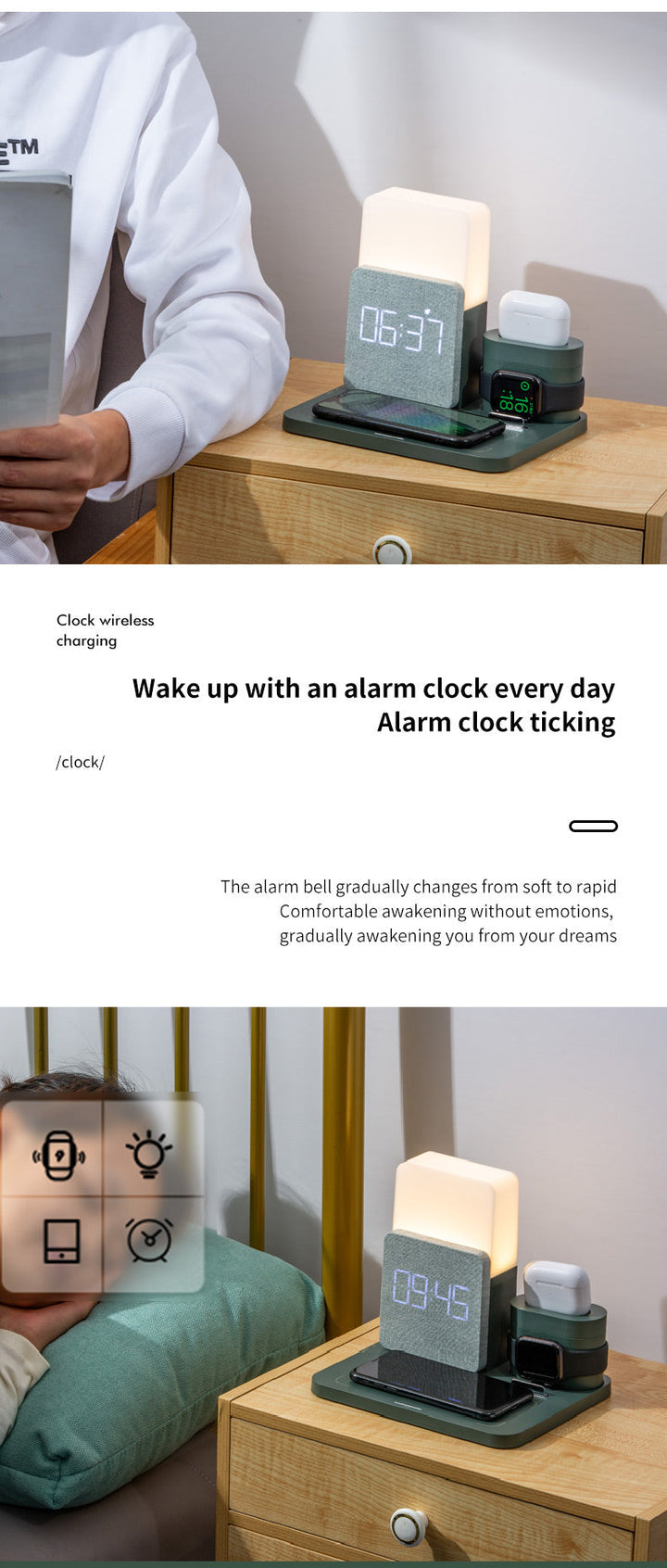 Modern Alarm Clock Wireless Charger Desk Lamp | Kalsten