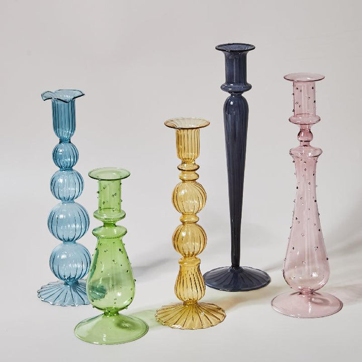 Kalsten | GlowCharm Pastel Glass Candle Holder | Decorative Candle Stands | Elegant Table Decor