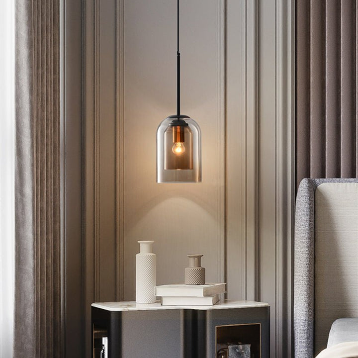Kalsten | Mica Mid-Century Pendant Lamp – Double Glass Shade with Iron Fittings
