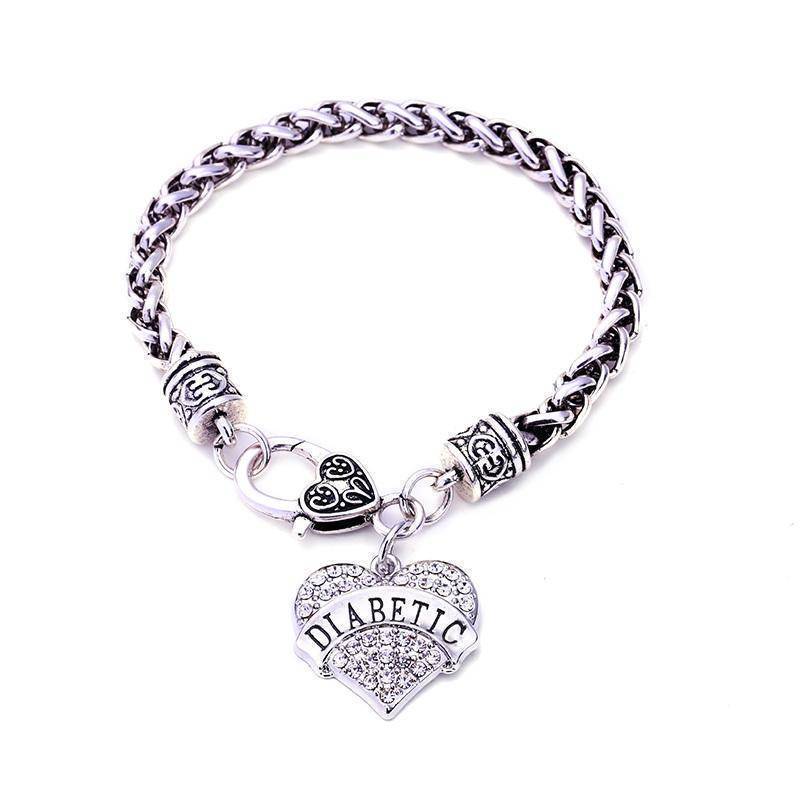 Kalsten | Womens Diabetic Medical Alert ID Bracelet - Pink, Blue, Clear or Red Crystal Hearts - Diabetes