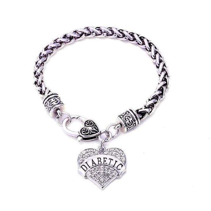 Kalsten | Womens Diabetic Medical Alert ID Bracelet - Pink, Blue, Clear or Red Crystal Hearts - Diabetes