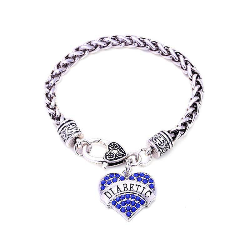 Kalsten | Womens Diabetic Medical Alert ID Bracelet - Pink, Blue, Clear or Red Crystal Hearts - Diabetes