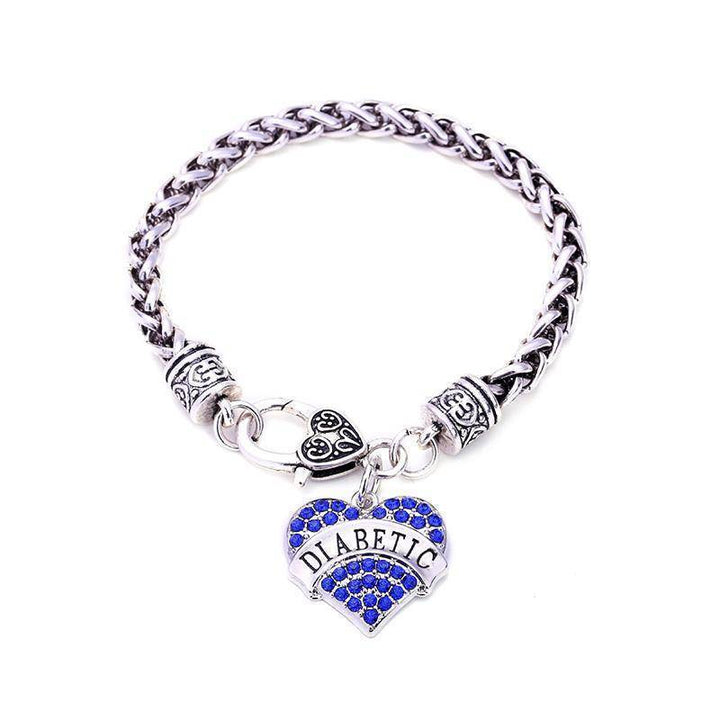 Kalsten | Womens Diabetic Medical Alert ID Bracelet - Pink, Blue, Clear or Red Crystal Hearts - Diabetes