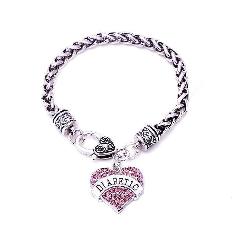 Kalsten | Womens Diabetic Medical Alert ID Bracelet - Pink, Blue, Clear or Red Crystal Hearts - Diabetes