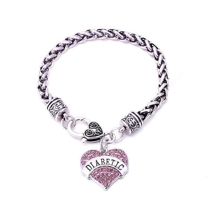 Kalsten | Womens Diabetic Medical Alert ID Bracelet - Pink, Blue, Clear or Red Crystal Hearts - Diabetes