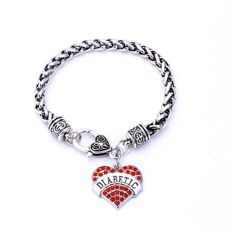 Kalsten | Womens Diabetic Medical Alert ID Bracelet - Pink, Blue, Clear or Red Crystal Hearts - Diabetes