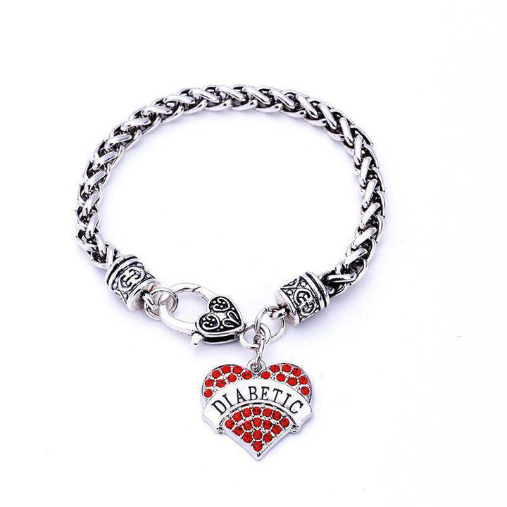 Kalsten | Womens Diabetic Medical Alert ID Bracelet - Pink, Blue, Clear or Red Crystal Hearts - Diabetes