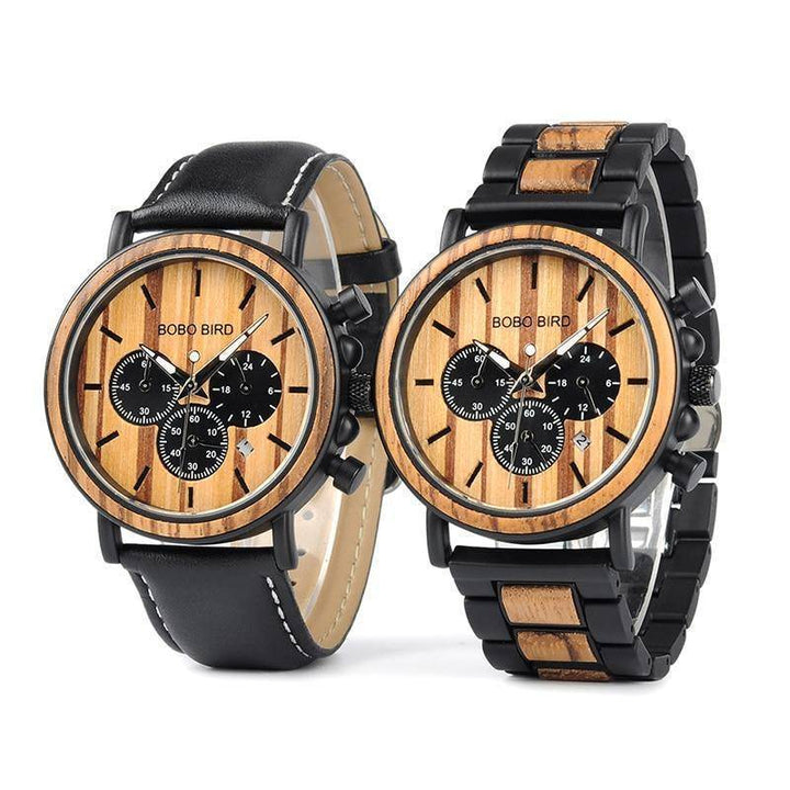 Kalsten | Wood and Stainless Steel Wooden Watch w/ Luminous Hands Mens Quartz Wristwatch