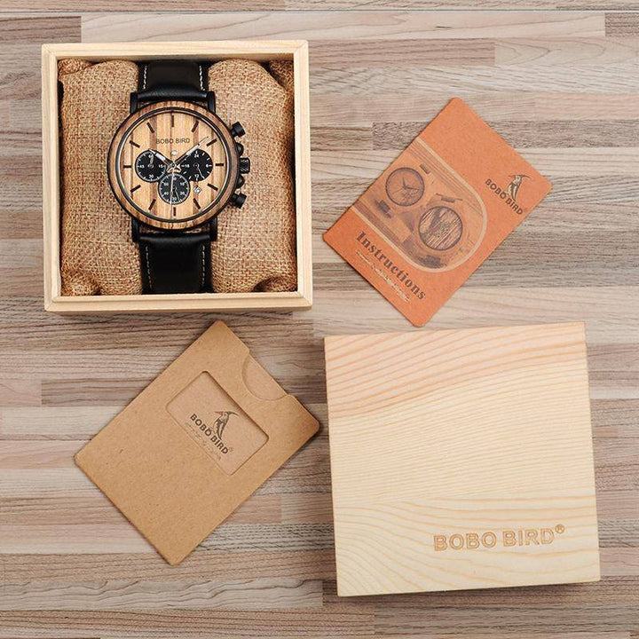 Kalsten | Wood and Stainless Steel Wooden Watch w/ Luminous Hands Mens Quartz Wristwatch