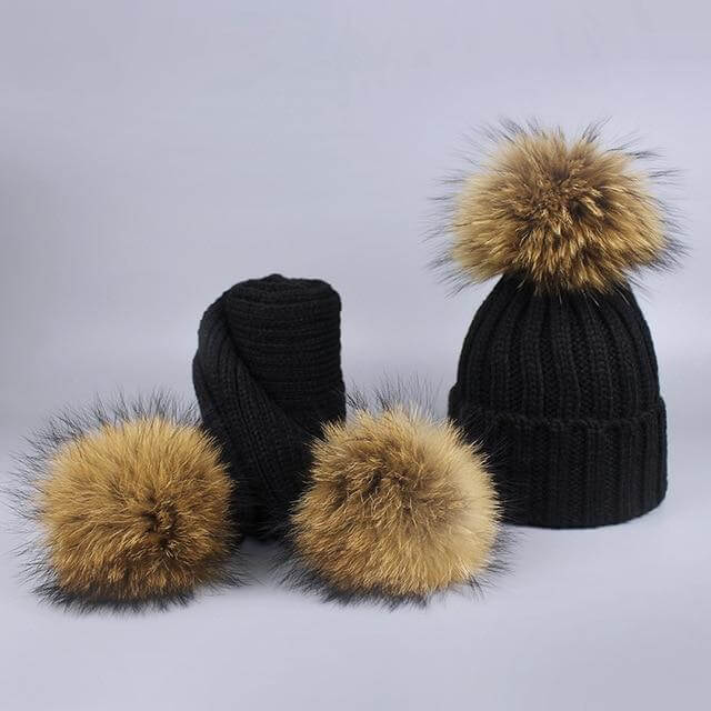 Kalsten | Warm Knitted Fur Hat Scarf Set