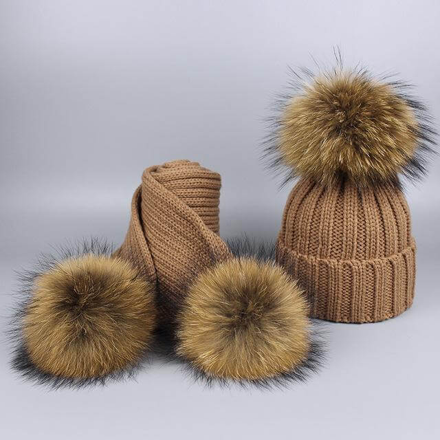 Kalsten | Warm Knitted Fur Hat Scarf Set