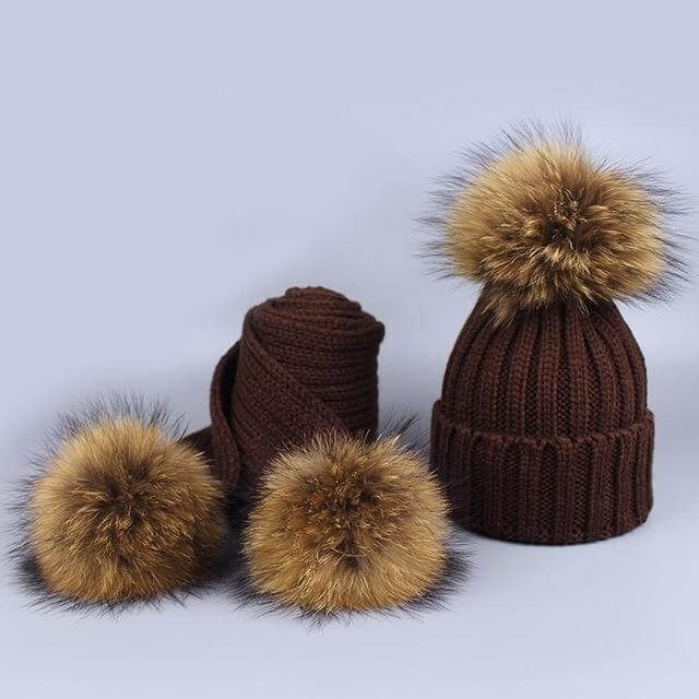 Kalsten | Warm Knitted Fur Hat Scarf Set