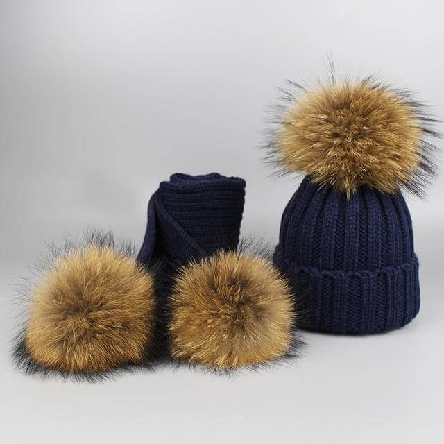 Kalsten | Warm Knitted Fur Hat Scarf Set