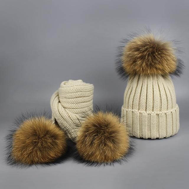Kalsten | Warm Knitted Fur Hat Scarf Set
