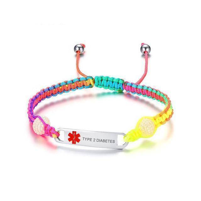Kalsten | Kids Diabetic Rainbow Medical Alert ID Bracelet - Type 1 Diabetes, Type 2 Diabetes