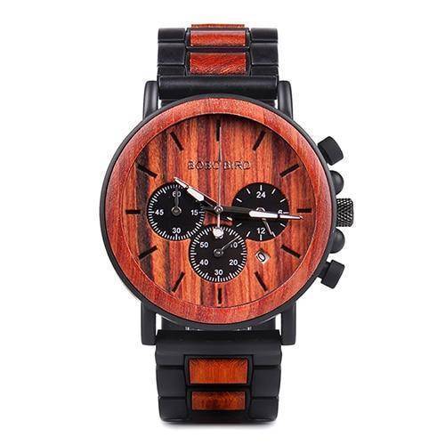 Kalsten | Wood and Stainless Steel Wooden Watch w/ Luminous Hands Mens Quartz Wristwatch