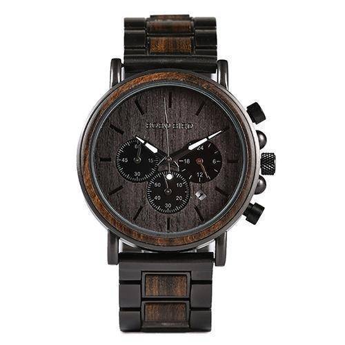 Kalsten | Wood and Stainless Steel Wooden Watch w/ Luminous Hands Mens Quartz Wristwatch
