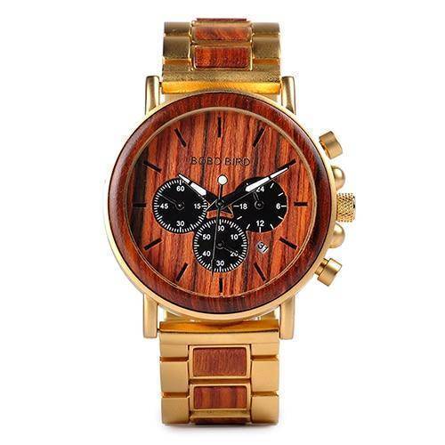 Kalsten | Wood and Stainless Steel Wooden Watch w/ Luminous Hands Mens Quartz Wristwatch