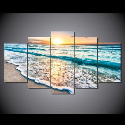 Sunset Beach 5 Piece Canvas Wall Art Painting | Coastal Beach Sunset Decor for Living Room & Bedroom | Bowlift