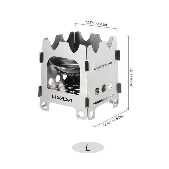 BowLift | Pocket Rocket Stove Folding Wood Camping with Alcohol Tray Stainless Steel