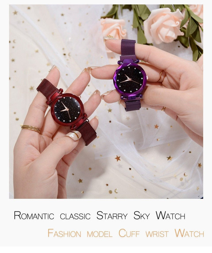 Kalsten | Fashionable Unique Mesh Magnet Buckle Exotic Starry Diamond Designer Luxury Ladies  Women Watch