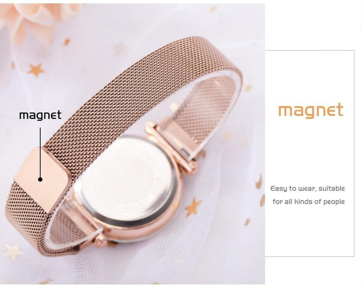 Kalsten | Fashionable Unique Mesh Magnet Buckle Exotic Starry Diamond Designer Luxury Ladies  Women Watch