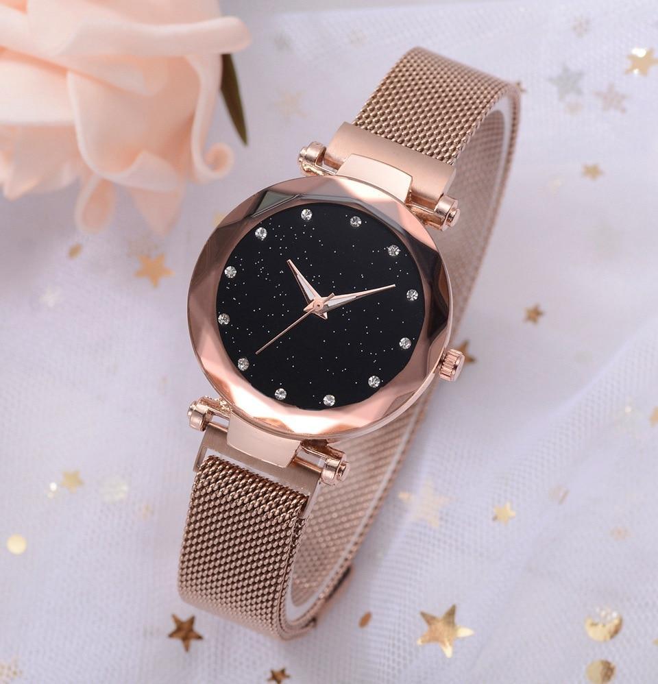 Kalsten | Fashionable Unique Mesh Magnet Buckle Exotic Starry Diamond Designer Luxury Ladies  Women Watch