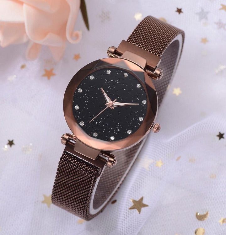 Kalsten | Fashionable Unique Mesh Magnet Buckle Exotic Starry Diamond Designer Luxury Ladies  Women Watch