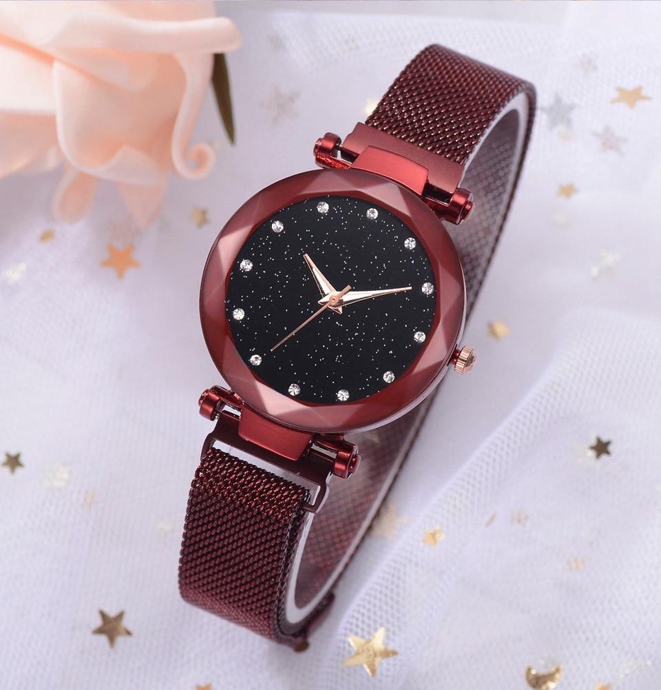 Kalsten | Fashionable Unique Mesh Magnet Buckle Exotic Starry Diamond Designer Luxury Ladies  Women Watch