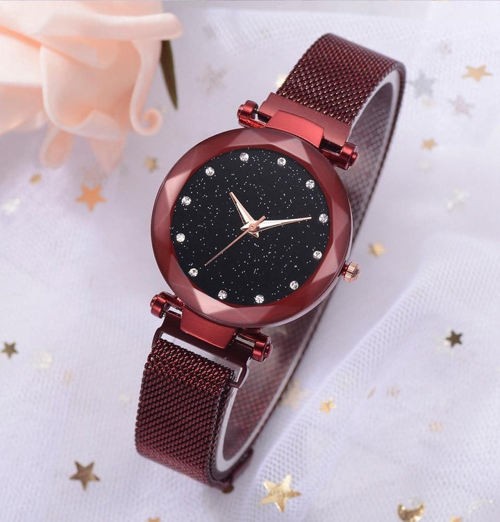 Kalsten | Fashionable Unique Mesh Magnet Buckle Exotic Starry Diamond Designer Luxury Ladies  Women Watch